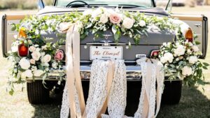décoration voiture mariage bohème chic