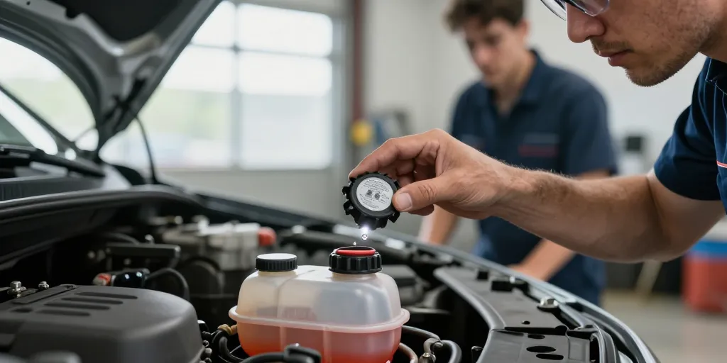 Montrez où s&rsquo;effectue le remplissage du liquide de refroidissement pour l&rsquo;examen