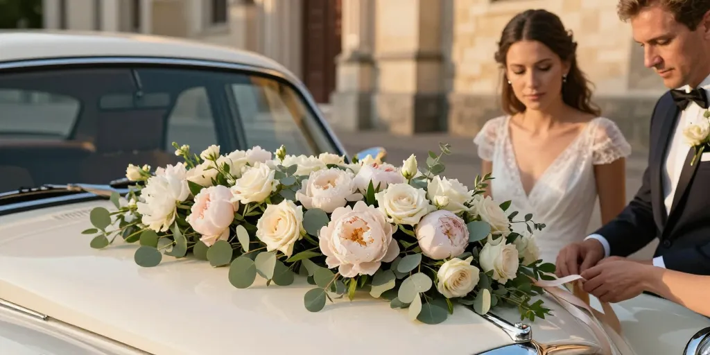 composition florale mariage voiture