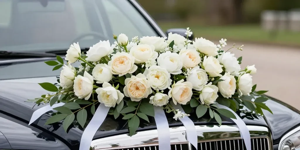 composition florale mariage voiture